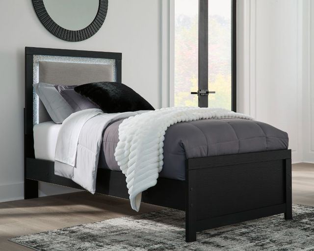 Signature Design by Ashley® Maeling Black Youth Twin Upholstered Panel Bed-1