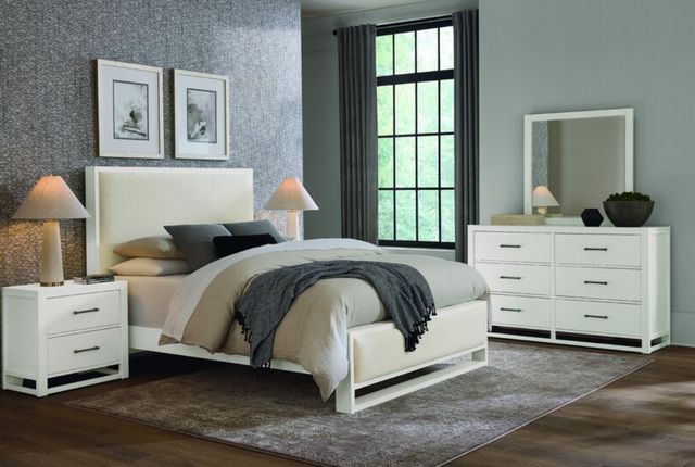 Vaughan-Bassett Lodge & Loft Ivory Cream/Soft White Oak California King Upholstered Panel Bed-1