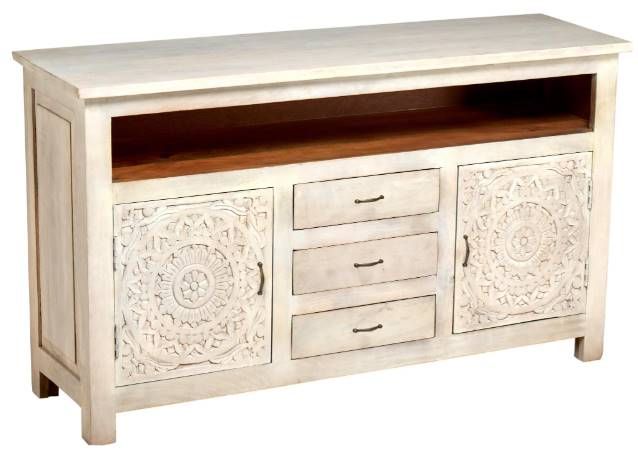 Jaipur Furniture Carved White Wash Media Sideboard-0