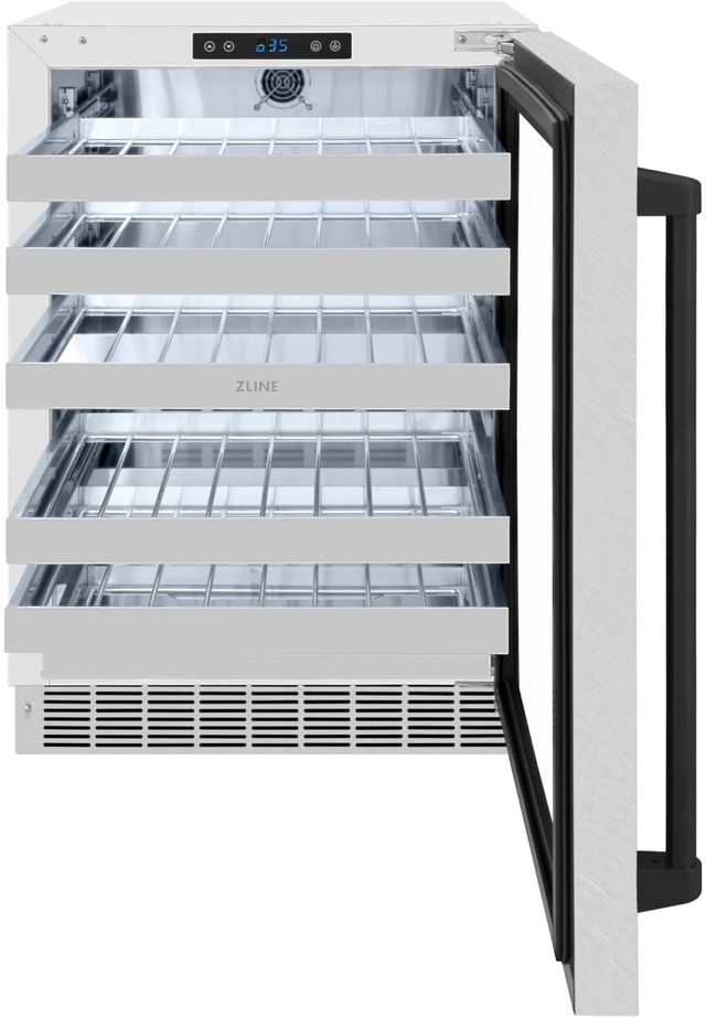 ZLINE Autograph Edition Touchstone 24" 4.8 Cu. Ft. Satin Stainless Steel Wine Cooler with Glass Door and Matte Black Handle-1