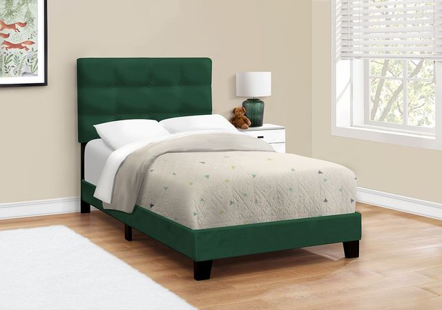 Monarch Specialties Inc. Green Twin Upholstered Panel Youth Bed-3