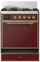 Ilve® Majestic III 30" Burgundy Pro Style Dual Fuel Liquid Propane Range with 5 Black Brass Burners and Brass Trim-2