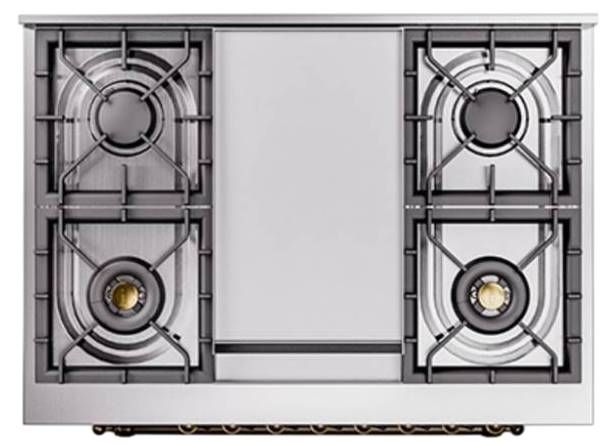 Ilve® Nostalgie II Noblesse 36'' Custom RAL Color Pro Style Dual Fuel Range with Burnished Trim-2