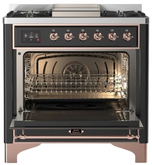 Ilve® Majestic III 36" Graphite Matte Pro Style Dual Fuel Liquid Propane Range with 6 Black Brass Burners and Copper Trim-1