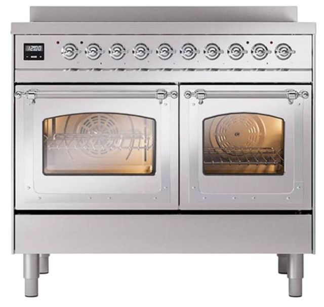Ilve® Nostalgie II Noblesse 40'' Stainless Steel Pro Style Induction Range with Chrome Trim-1