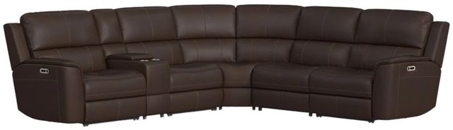 Flexsteel® Henry 6-Piece Leather Burnt Umber Curved Power Reclining Sectional-0