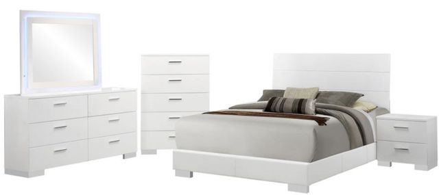 Coaster® Felicity 5-Piece Glossy White Eastern King Panel Bedroom Set with LED Mirror-0