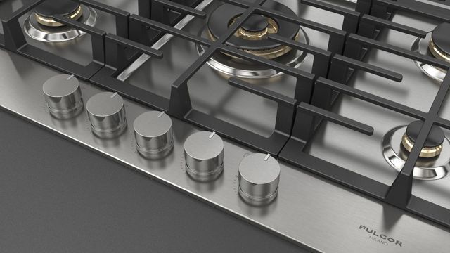 Fulgor Milano Matteo 400 Series 36" Brushed Stainless Steel Gas Cooktop with Polished Brass Burners-3