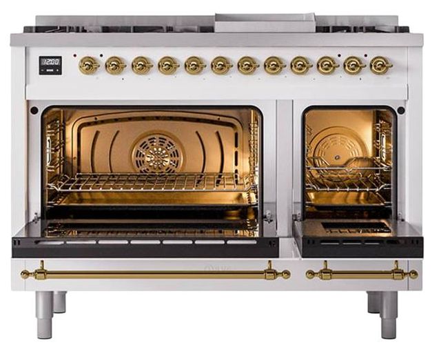 Ilve® Nostalgie II Noblesse 48'' Custom RAL Color Pro Style Dual Fuel Range with Brass Trim-2