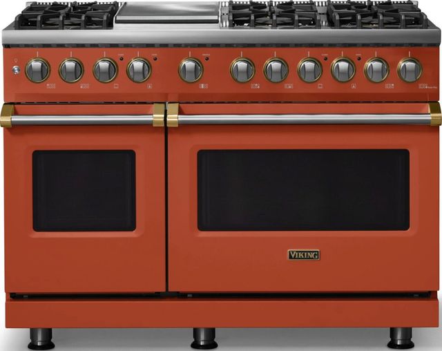 Viking® 5 Series 48" Spiced Cider Pro Style Dual Fuel (LP) Range with Brushed Brass Trim-0