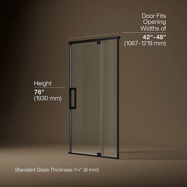 KOHLER Statement™ Matte Black 76" x 42" - 48" Pivot Shower Door with Controlled Close®-2