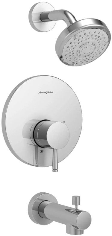 American Standard Serin® Polished Chrome Tub and Shower Trim Kit with Water-Saving 3-Function Shower Head, Double Ceramic Pressure Balance Cartridge with Lever Handle-0