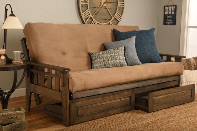 Kodiak Furniture Tucson 37" Suede Peat/Rustic Walnut Full Sleeper Sofa with Mattress-1