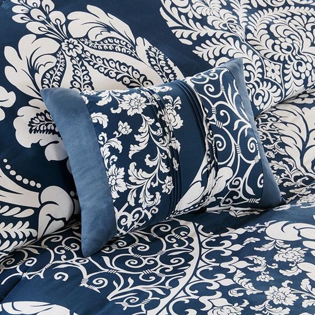 Olliix by Madison Park Indigo California King Vienna 7 Piece Cotton Printed Comforter Set-3