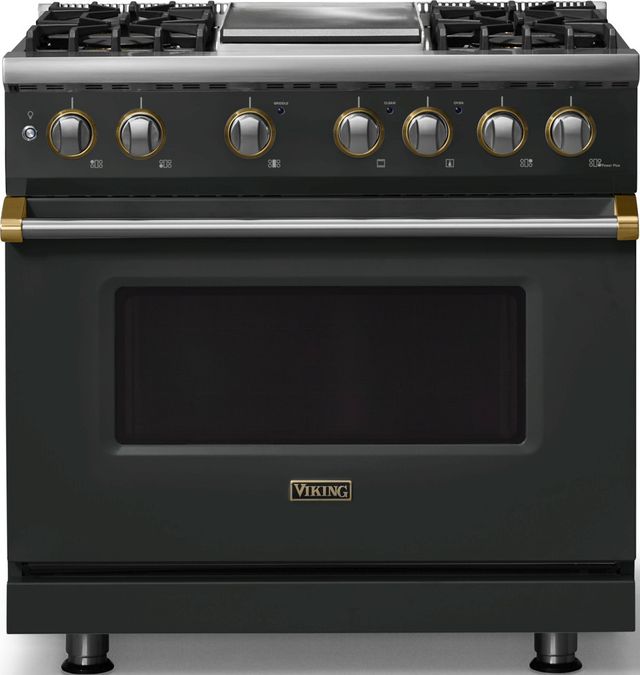 Viking® 5 Series 36" Antique Bronze Pro Style Dual Fuel (NG) Range with Brushed Brass Trim-0