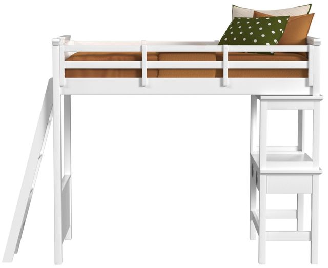 Elements International Hampton Kids White Youth Twin Loft Bed with Ladder and Desk-2