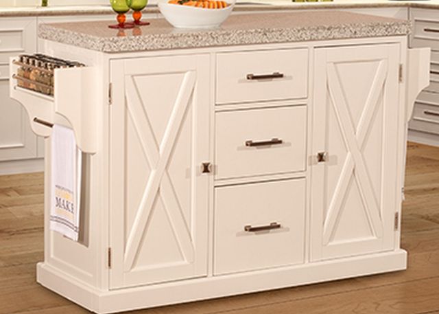 HH2 Home Brigham Creamy White Kitchen Island with Granite Top-0