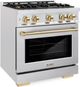 ZLINE Select Autograph Edition 30" Satin Stainless Steel Pro Style Dual Fuel Range with Polished Gold Accents-2