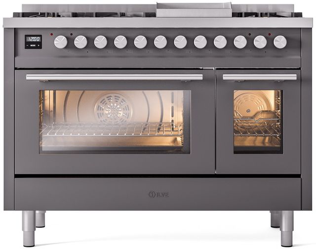 Ilve® Professional Plus II 48" Graphite Matte Pro Style Dual Fuel Range-0