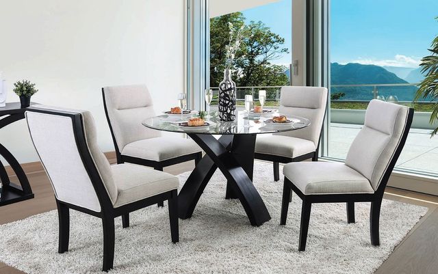 Furniture of America® Jasmin Glass Top Round Dining Table with Black Base-1