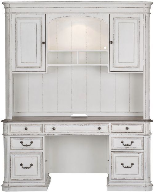 Liberty Furniture Magnolia Manor 5-Piece Antique White/Weathered Bark Desk Set-3