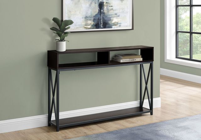Monarch Specialties Inc. Espresso 48"L Open Shelve Hall Console Table with Black Metal Frame -1