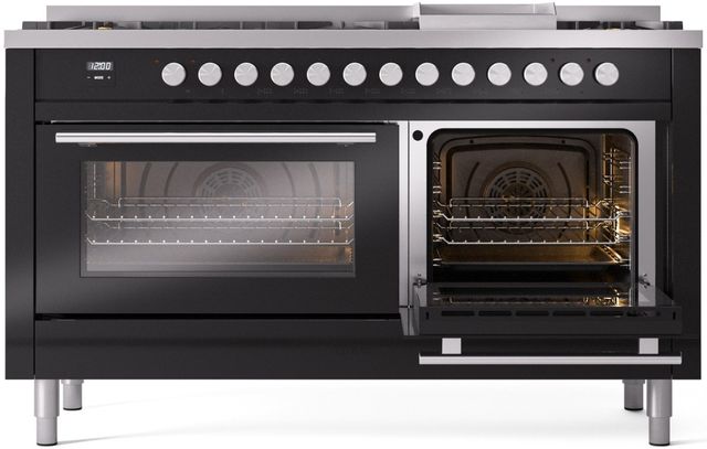 Ilve® Professional Plus II 60" Glossy Black Pro Style Dual Fuel Range-2