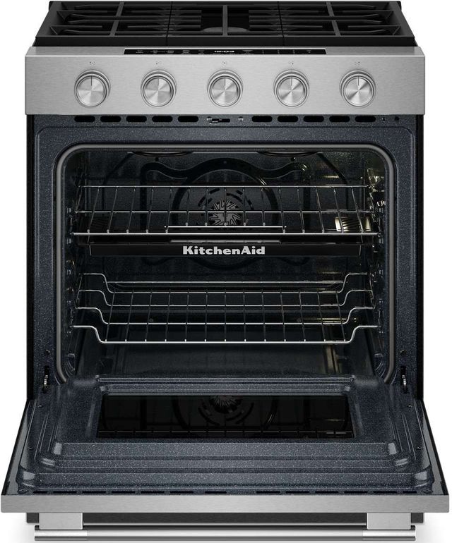 KitchenAid® 30" Fingerprint Resistant Stainless Steel Smart Slide-in Gas Range with Convection Cooking Modes and 2-in-1 Burner-1