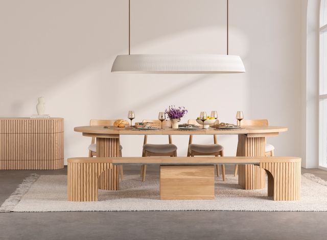 Transformer Table Transformer Scandinavian Oak Round Extendable Dining Bench-3