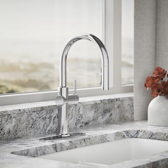 KOHLER® Crue® Polished Chrome Kitchen Sink Faucet with Three-Function Sprayhead-1