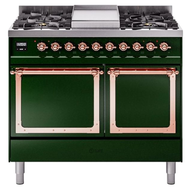 Ilve® Nostalgie II Noblesse 40'' Emerald Green Pro Style Dual Fuel Range with Copper Trim-0