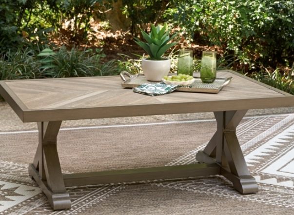 Signature Design by Ashley® Revare Beach Beige Aluminum/Porcelain Outdoor Cocktail Table-1