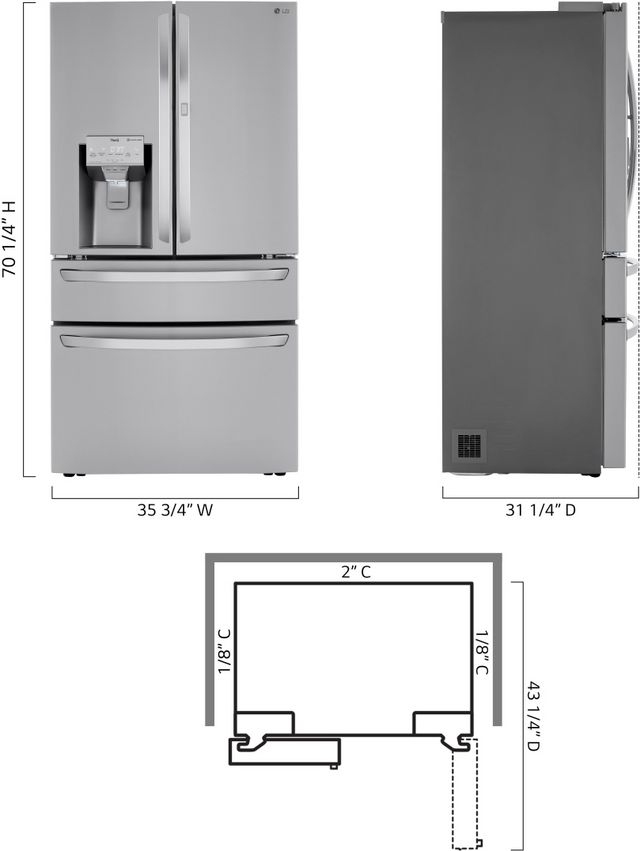 LG 36 in. 22.5 Cu. Ft. PrintProof™ Stainless Steel Counter Depth French Door Refrigerator with CraftIce™-8