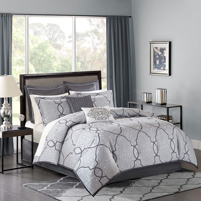 Olliix by Madison Park Lavine 12 Piece Silver Queen Complete Bed Set-1