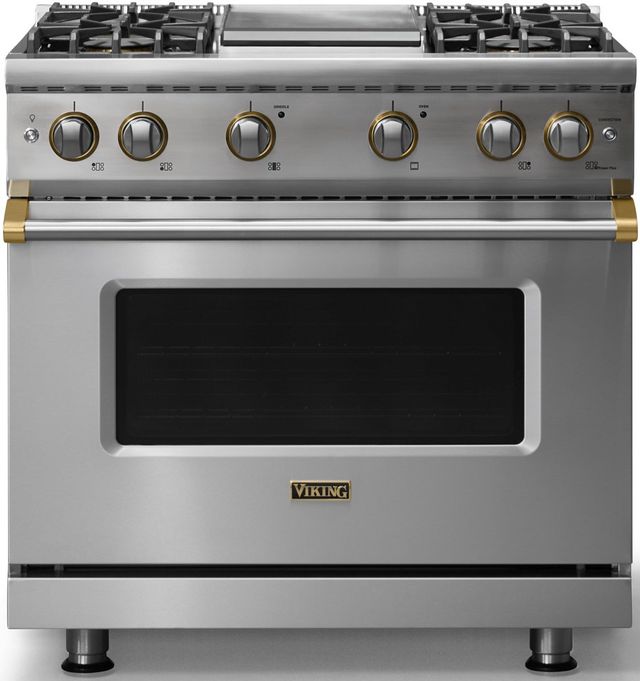 Viking® 5 Series 36" Stainless Steel Pro Style Gas (NG) Range with Brushed Brass Trim-0