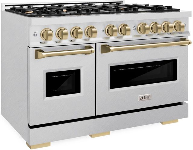 ZLINE Classic Autograph Edition 48" Satin Stainless Steel Pro Style Dual Fuel Range with Champagne Bronze Accents-2