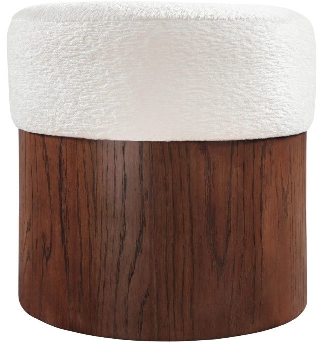 Meridian Furniture Nimes Cream/Walnut Velour Fur Ottoman-1