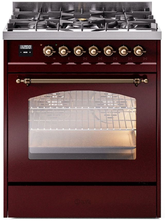 Ilve® Nostalgie II Series 30" Burgundy Pro Style Dual Fuel Range-0