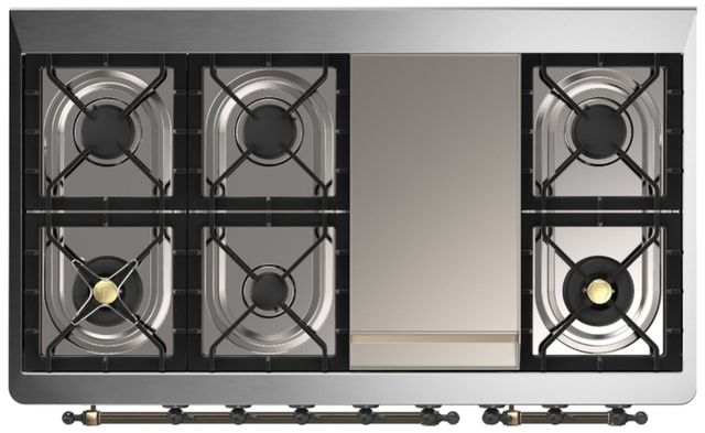 Ilve® Majestic III 48" Stainless Steel Pro Style Dual Fuel Natural Gas Range with Griddle and Burnished Trim-3