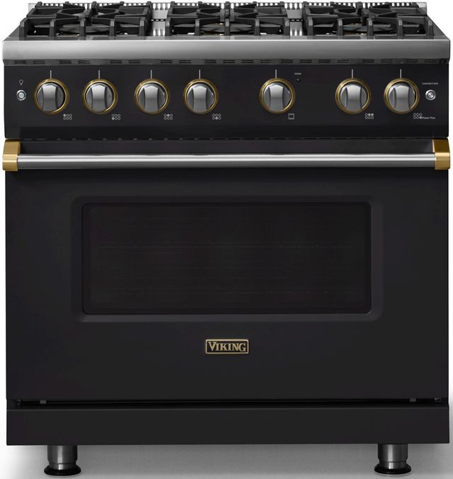 Viking® 5 Series 36" Onyx Pro Style Gas (LP) Range with Brushed Brass Trim-0