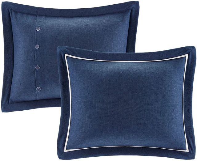 Olliix by Madison Park Signature Indigo Sky Off White/Blue Queen Faux Linen Oversized Comforter Set-1