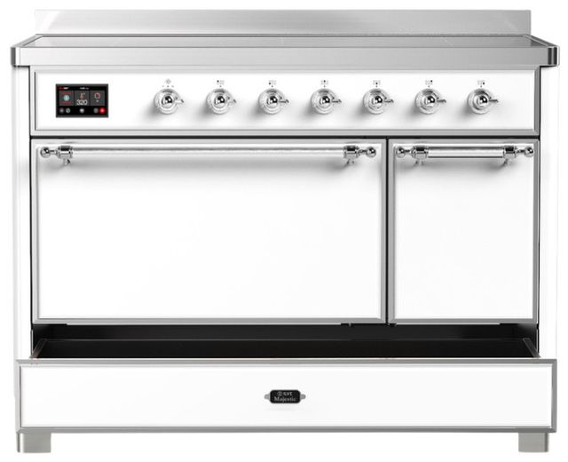 Ilve® Majestic III 48" White Pro Style Induction Range with Solid Door and Chrome Trim-2