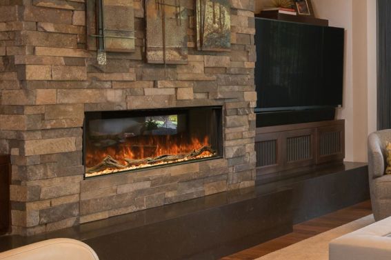 Contemporary living space showing modern fireplace installation