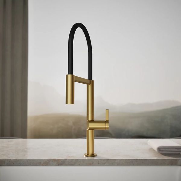 KOHLER® Components® Vibrant Brushed Moderne Brass Semi-Professional Kitchen Sink Faucet with 2-Function Sprayhead-3