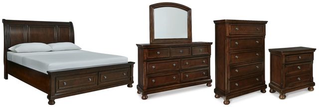 Millennium® by Ashley Porter 5-Piece Rustic Brown King Sleigh Bed Set-0