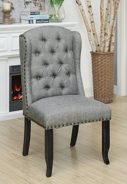 Furniture of America® Sania 2-Piece Antique Black/Light Gray Side Chair Set-1