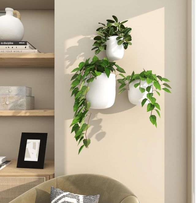 Deco Marche 3-Piece White Floating Wall Planter Set-3