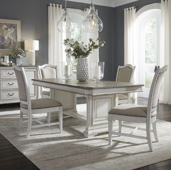 Liberty Furniture Abbey Park 5-Piece Antique White/Weathered Brown Trestle Dining Set-1