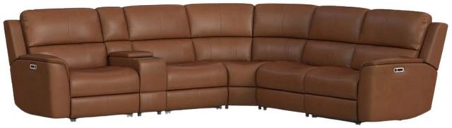 Flexsteel® Henry 6-Piece Caramel Curved Power Reclining Sectional with Console-0