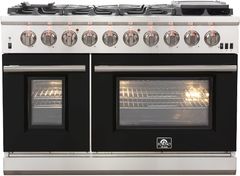 FORNO® Capriasca 48" Stainless Steel Pro Style Gas Range with Black Door